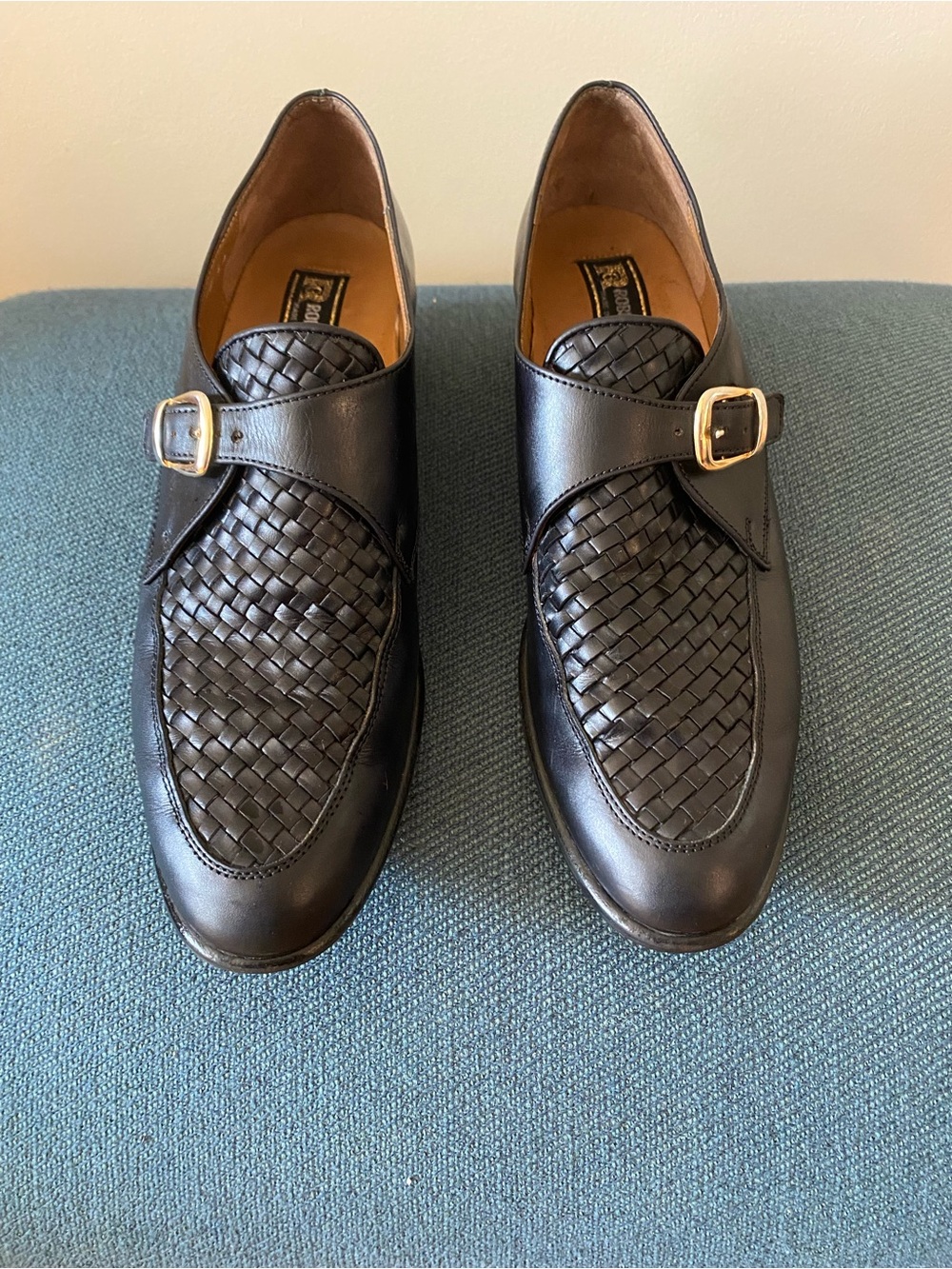 Women’s Black Woven Roberto Capucci Leather Monk Strap Loafers